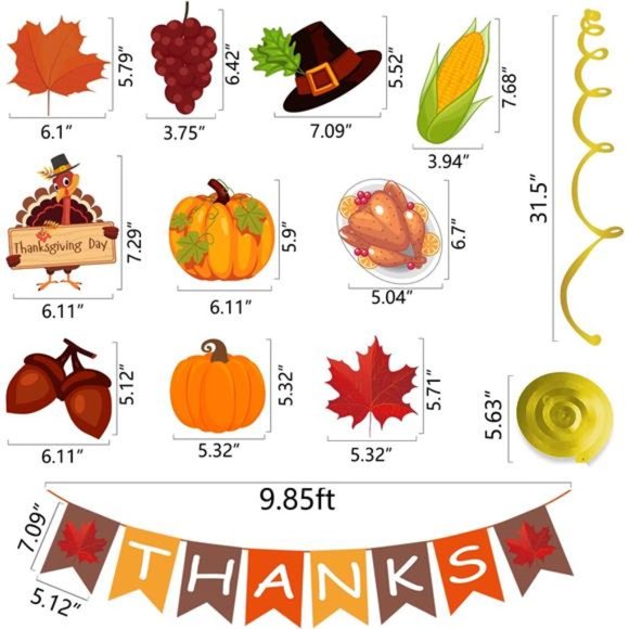 42Pcs Thanksgiving Decorations Pre-Assembled GIVE THANKS Banner Hanging Swirls - Picture 3 of 7